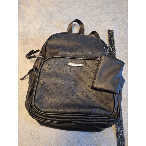 Juicy Couture Handbags - Juicy Couture Black Embossed Gothic Logo Backpack with Coin Purse Accessory